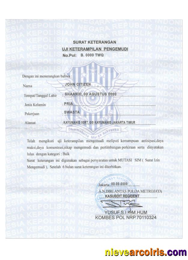 INDONESIA driver certificate